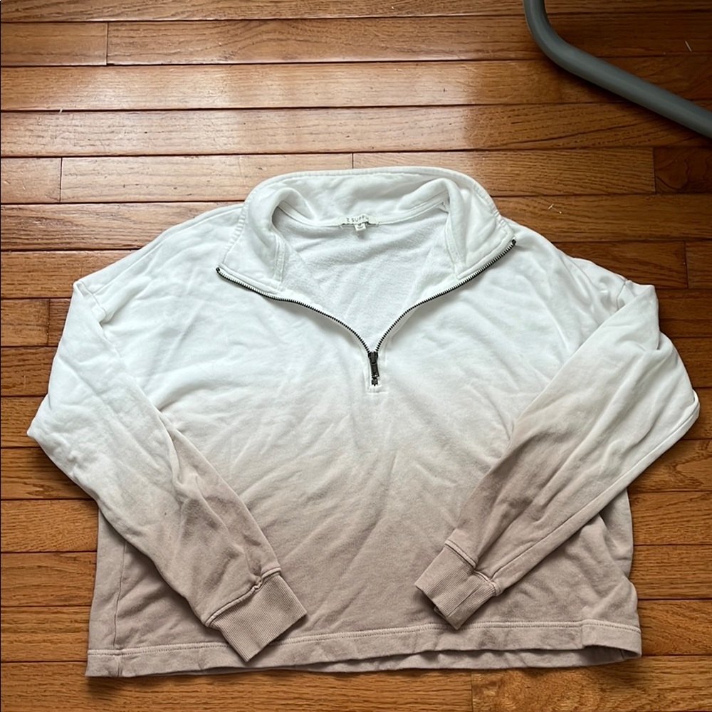 Z Supply White and Gray Quarter-Zip Pullover